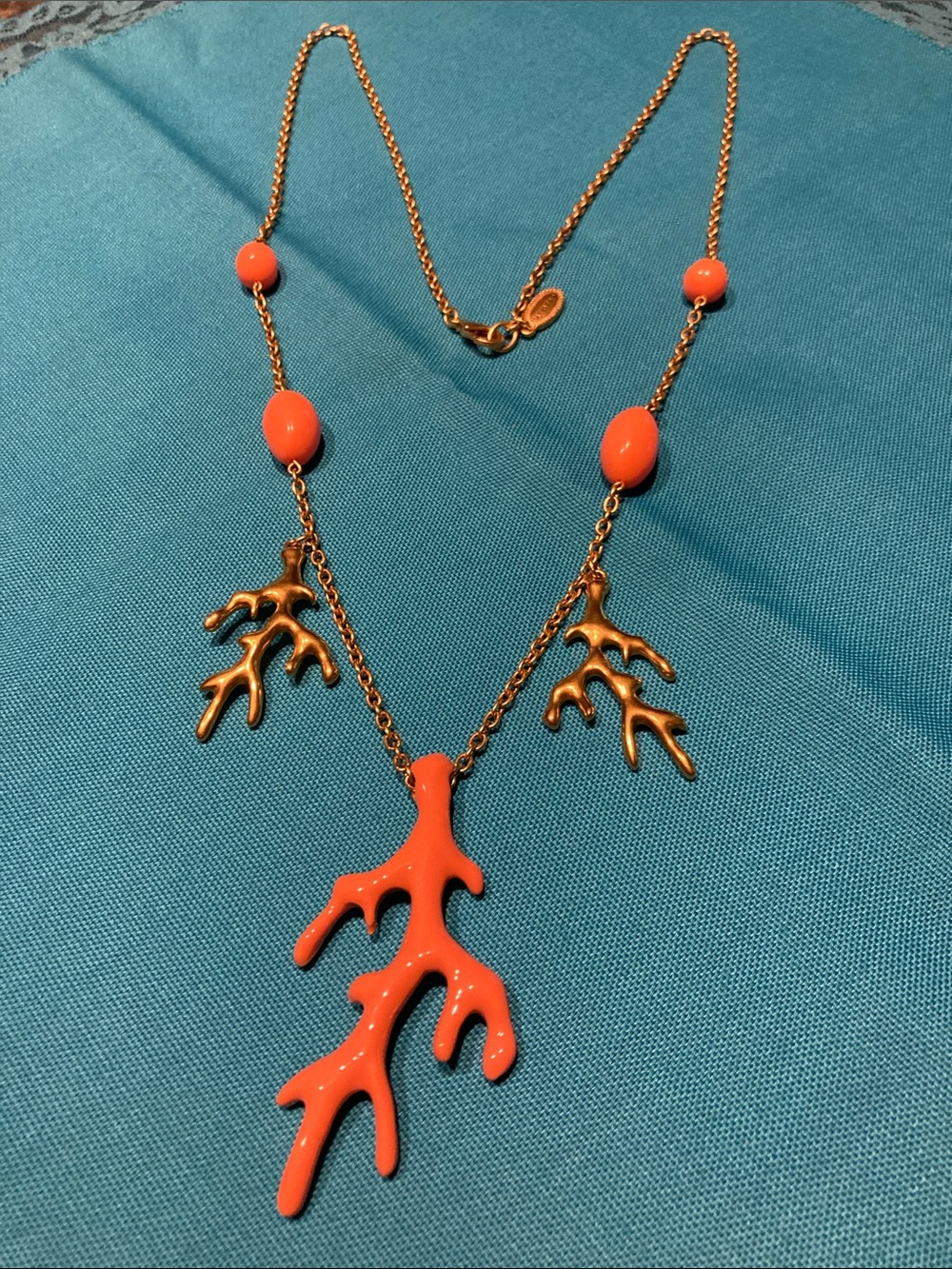 Tahari Gold Chain Coral Enamel Pendant Necklace